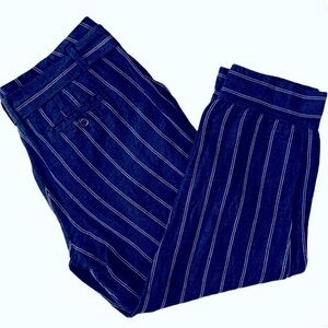 Banana Republic Navy Stripe Avery Linen Blend Tie Ankle Pants Size 0